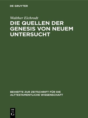 cover image of Die Quellen der Genesis von neuem untersucht